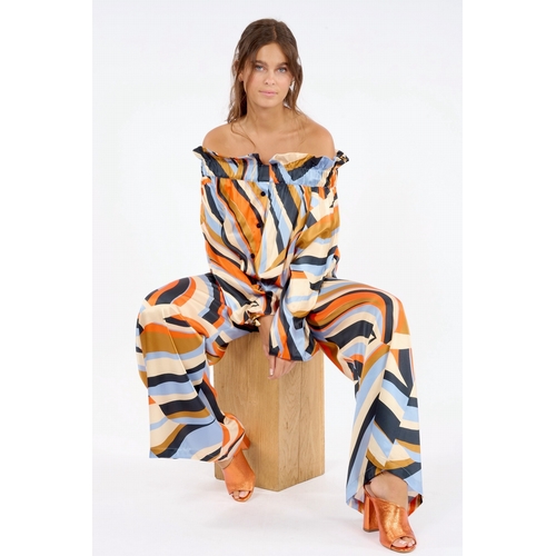 PANTALON EMMA KIARA - LAUREN VIDAL - IMPRIME BLEU - 1