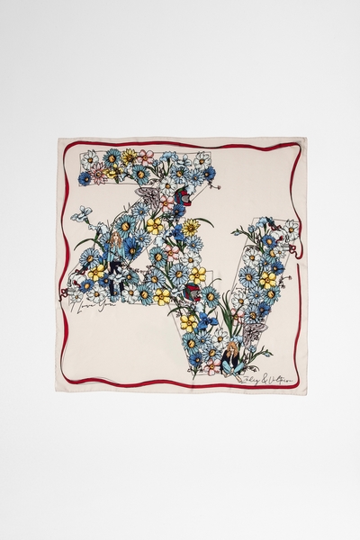 Zadig&Voltaire white flower logo patterned scarf. Made in