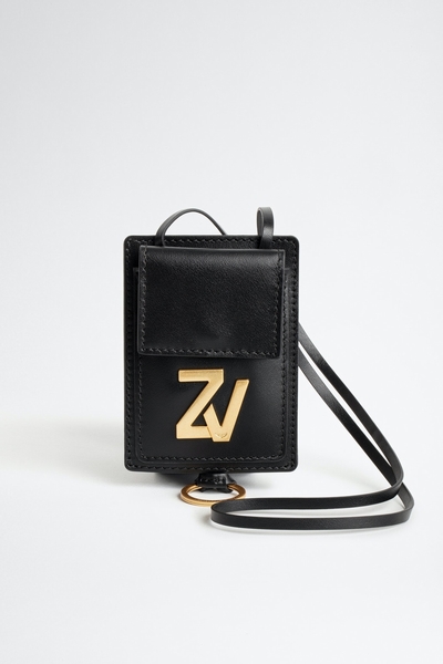 Black Zadig&Voltaire leather card holder, golden ZV