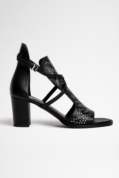 Featuring a studded leather panel, these sandals have open