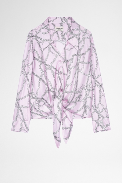 Gorgeous silk and a chain print on this button-up shirt,