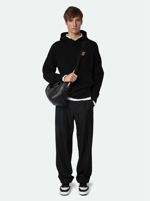 Black organic cotton hooded sweatshirt with long sleeves,