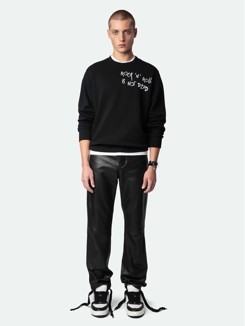 Black fleece sweatshirt in organic cotton with long sleeves