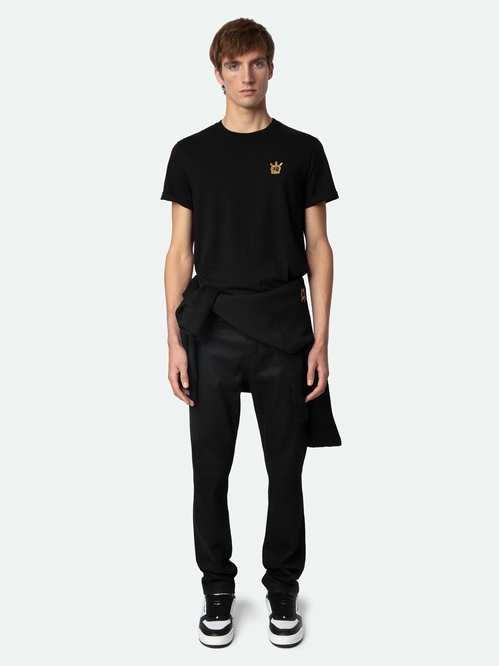 Black organic cotton short-sleeved T-shirt with gold