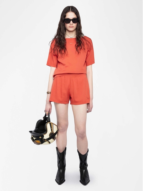 Short shorts with elastic waistband. - Cotton gauze shorts -