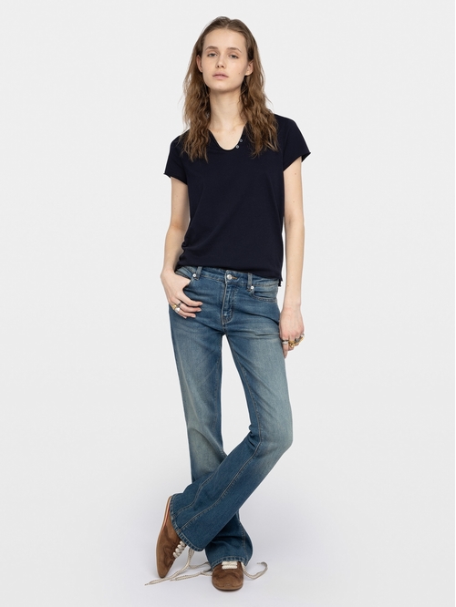 Short-sleeved Henley T-shirt with fishnet details at the