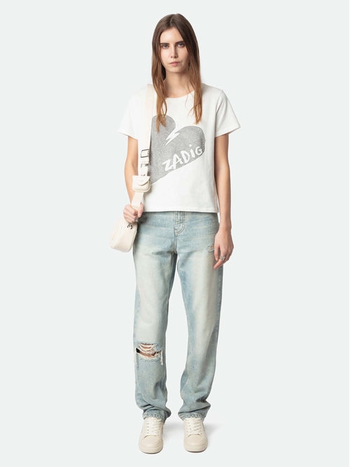 Short-sleeved T-shirt with rhinestone Zadig heart on the