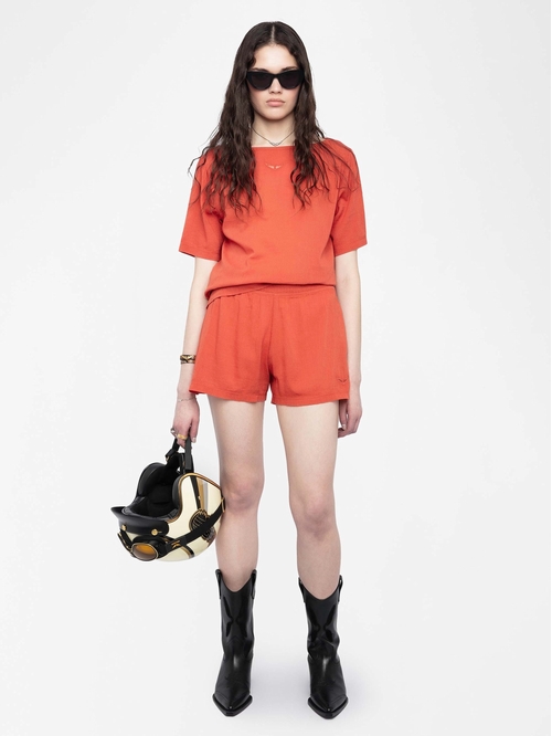 Short-sleeved t-shirt with open back and drawstring with