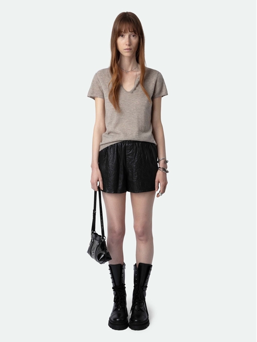 Short-sleeved feather cashmere Henley jumper with wings