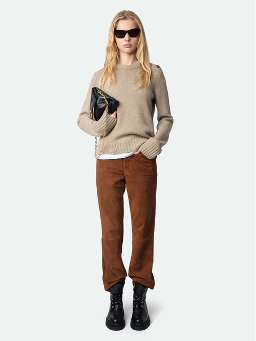 Light brown 100% cashmere jumper with long sleeves and