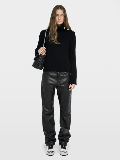 Jumper with roll neck and jewel button. - Jumper in 100%