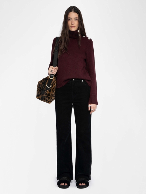 Jumper with roll neck and jewel button. - Jumper in 100%