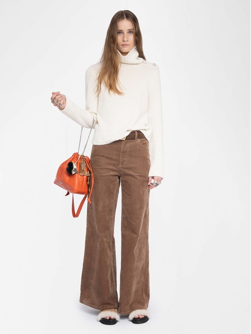 Jumper with roll neck and jewel button. - Jumper in 100%