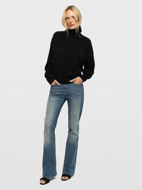 Turtleneck jumper with long sleeves and all-over rhinestone