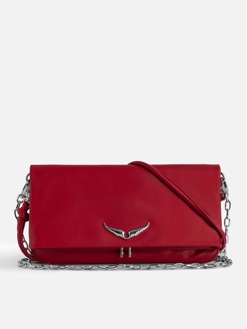 Women's smooth leather clutch with double leather and chain