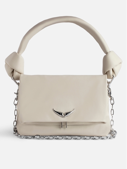 Smooth leather bag with tied handle and chain shoulder