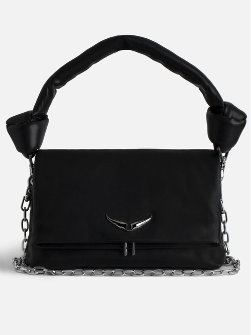 Smooth leather bag with tied handle and chain shoulder