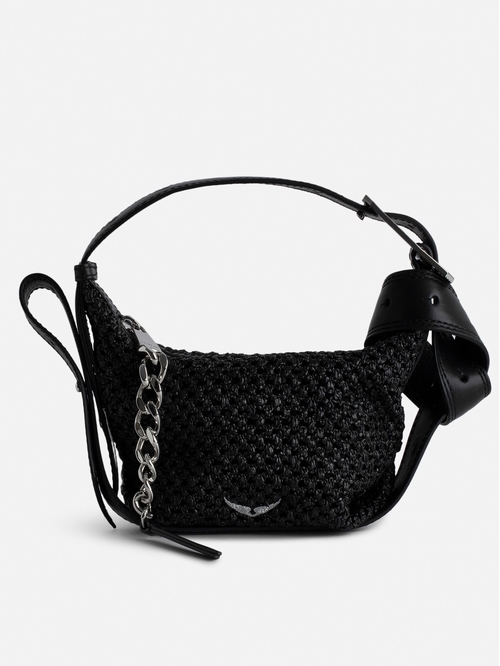 Small basket-style bag with leather shoulder strap and