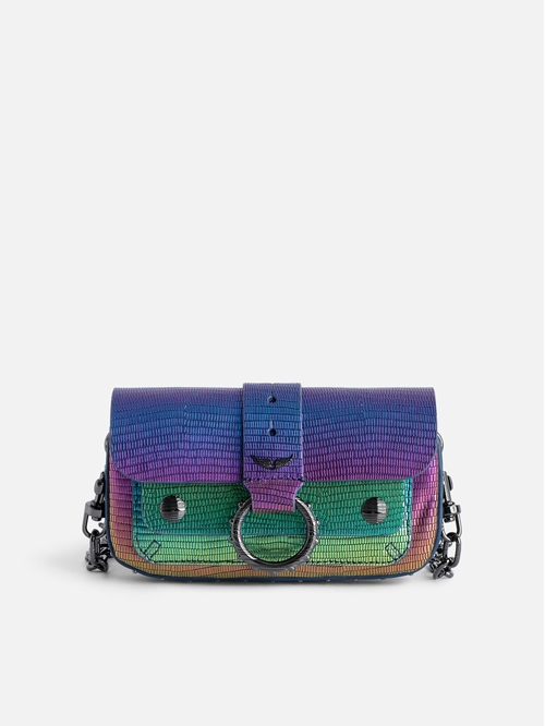 Women's rainbow iguana-embossed metallic leather mini bag