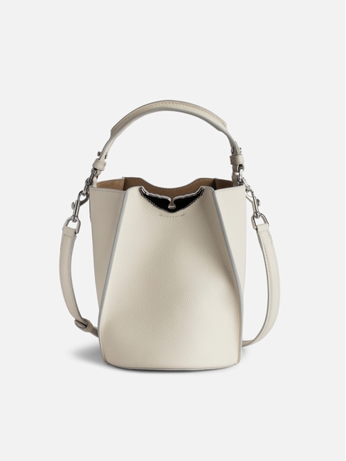 Women's grained leather bucket bag with handle and shoulder