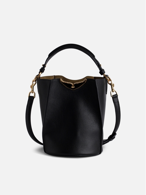 Women's grained leather bucket bag with handle and shoulder