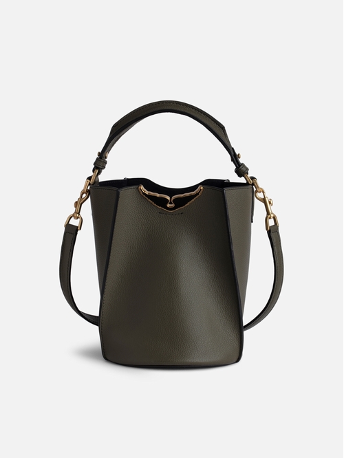 Women's grained leather bucket bag with handle and shoulder