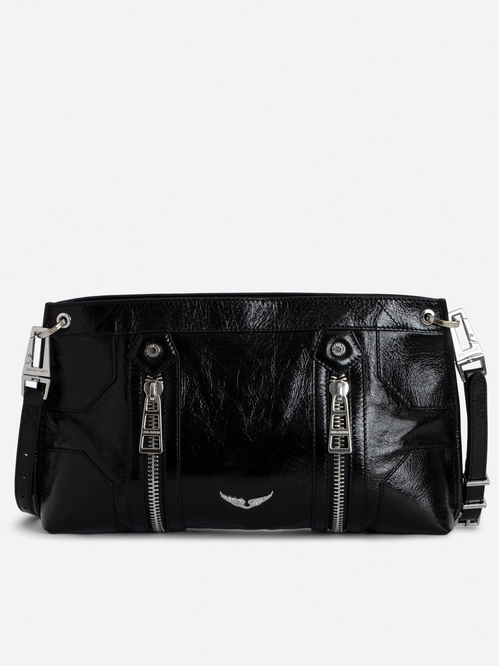 Vintage-effect patent leather bag with shoulder strap and