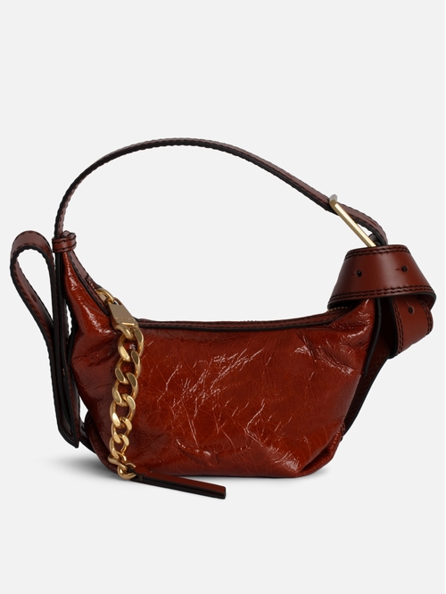 Small bag in glossy leather with crinkled effect with