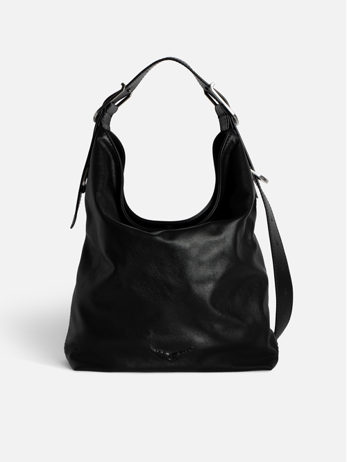 Leather Hobo bag with adjustable handle and debossed wing