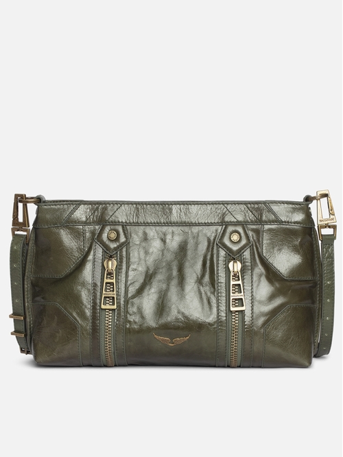 Vintage-effect patent leather bag with shoulder strap and