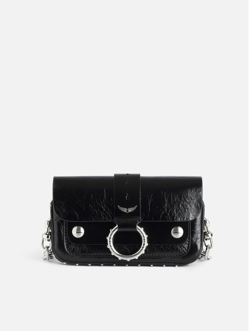 Mini bag in vintage-effect leather with a metal ring and