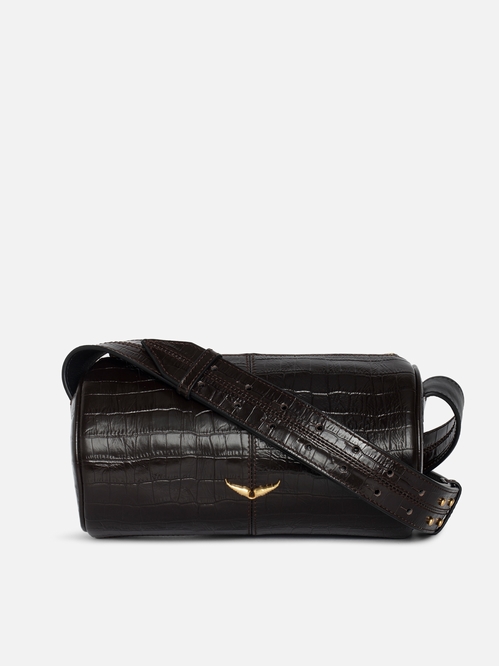 Small croco-effect leather bag with adjustable shoulder