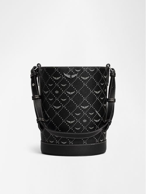 Monogram canvas bucket bag with adjustable strap and wing