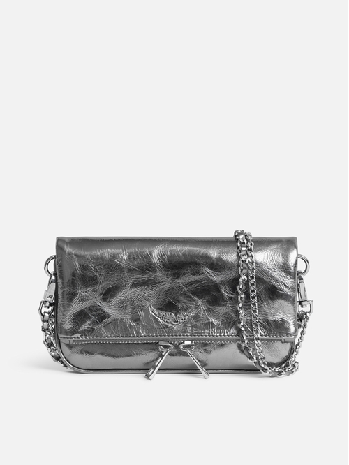 Metallic leather clutch with signature