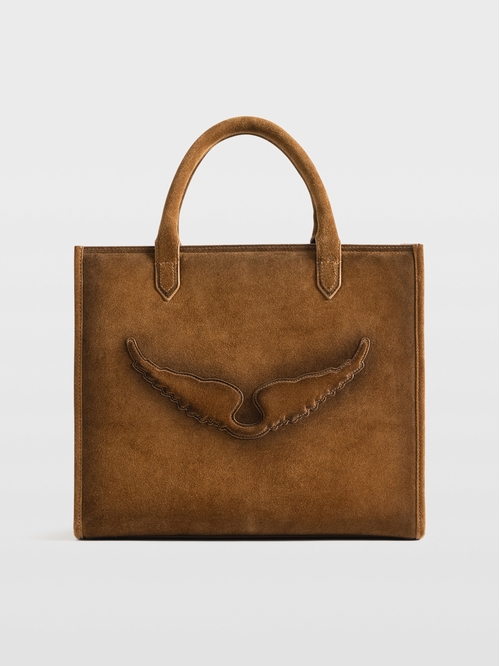 Used suede leather bag with top handle, shoulder strap and