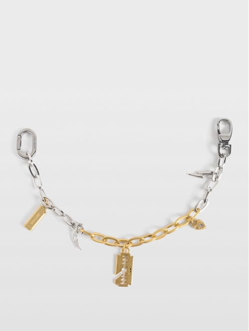 Metal chain to wear as a long strap or as a short charm.