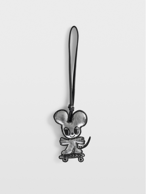 Leather charm with skateboarding mouse illustration by