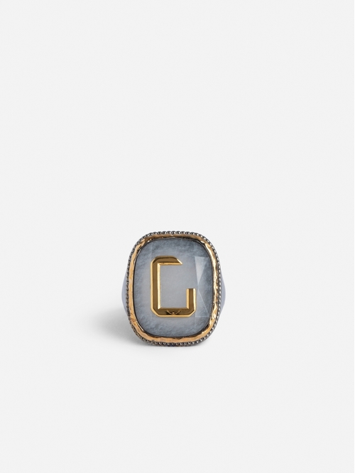 Blackened and gold-tone metal signet ring. Blackened and