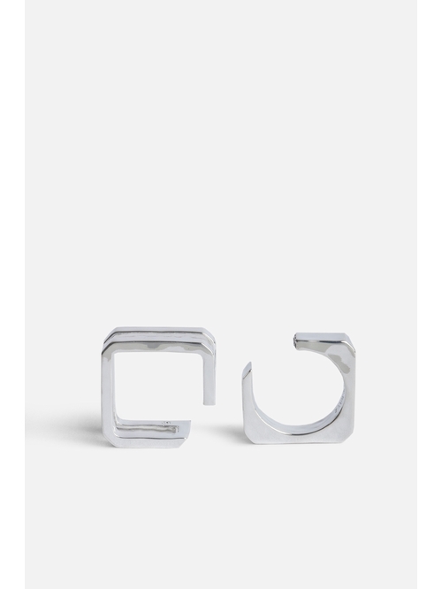 Women's set of 2 open square C-shaped rings in silver-tone