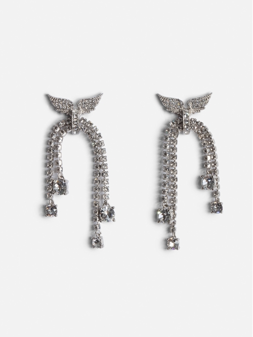 Women's silver-tone brass drop earrings with diamante wings