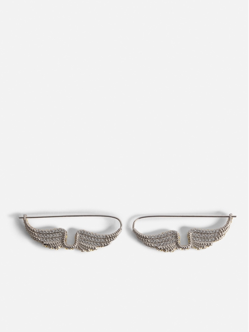 Women's silver-tone brass earrings with diamanté wings. -