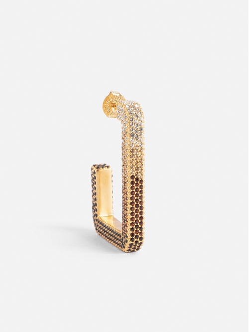 C-shaped gold-tone brass earrings with gradated diamanté. -