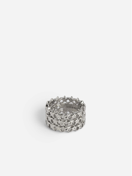 Silver-plated brass ring adorned with stars. - Shiny Silver