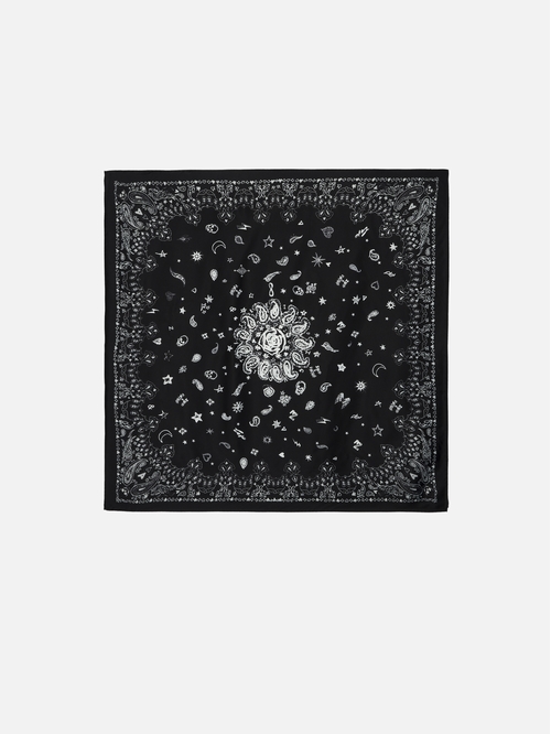 Square scarf in mixed silk with bandana print. - Square
