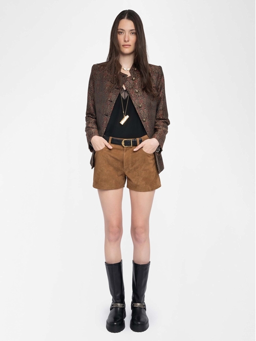 Short bermudas in suede leather with multiple pockets. -