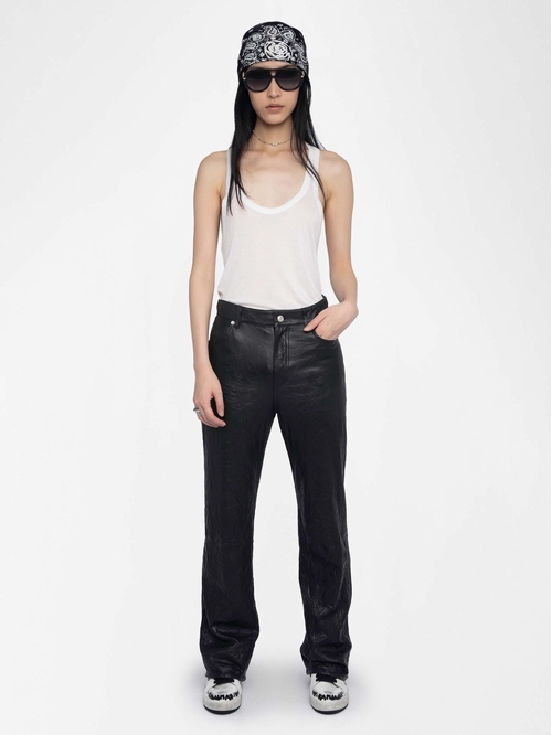 Women's Wide-leg straight cut trousers in black crinkled