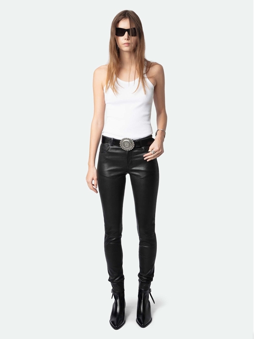 Slim-fit multi-pocket trousers in stretch leather. -