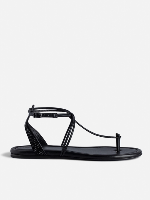 Black suede sandals with adjustable buckle and straps with