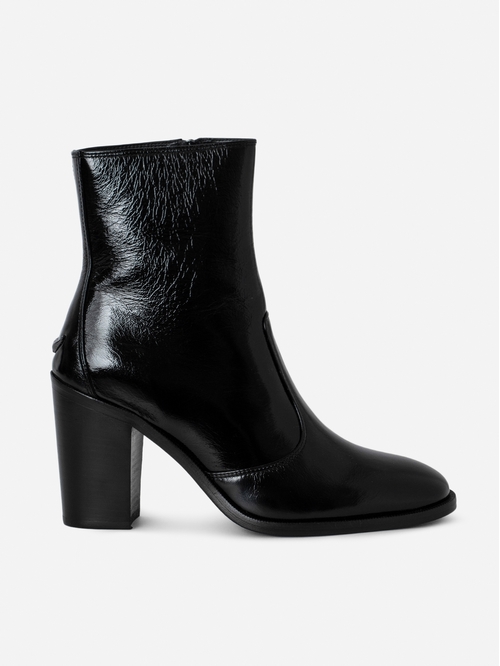 Patent- and crinkle-effect leather ankle boots. - Women's