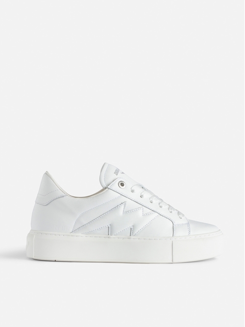 - Women's white smooth leather lace-up low-top trainers -